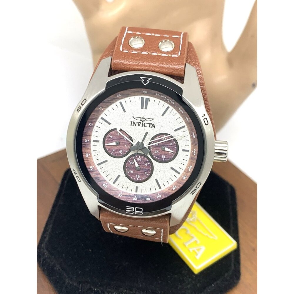 Invicta Men's Watch 44837 Specialty Quartz Silver Dial Brown Leather Strap 44mm